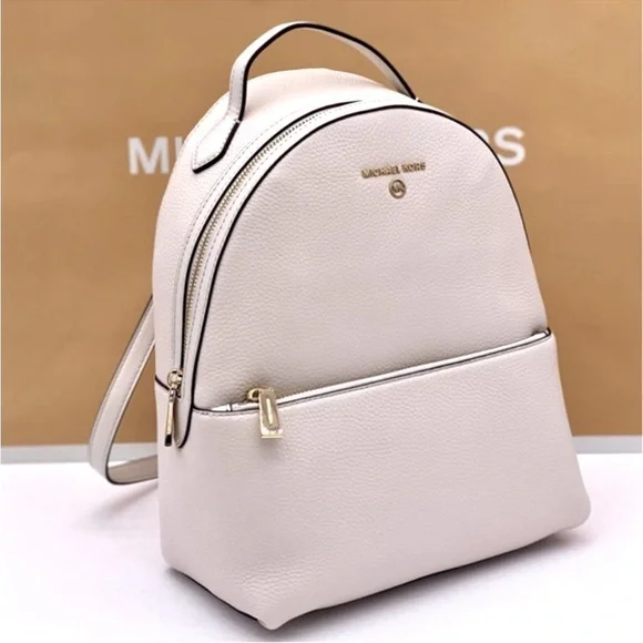 Michael Kors Valerie Medium Light Cream Pebbled Leather Backpack - Picture 3 of 12